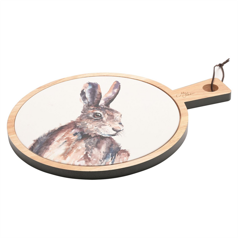 Meg Hawkins Rubber Wood & Ceramic Serving Board Hare 27 x 35 cms