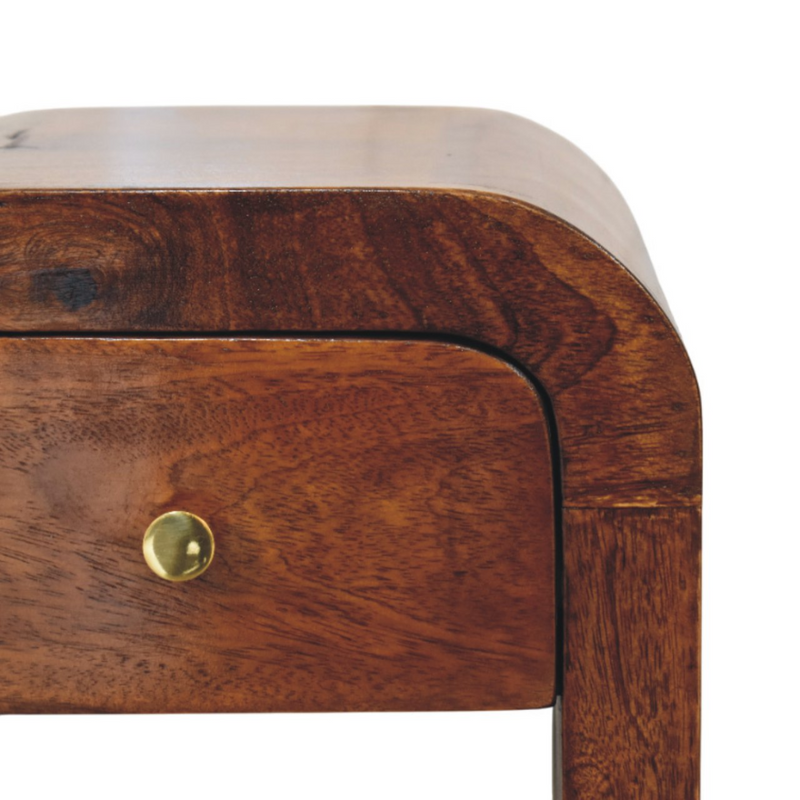 Artisan Furniture Solid Wood Mini Darcy Chestnut Nightstand with Curved Edges, Brown, 1 Drawer
