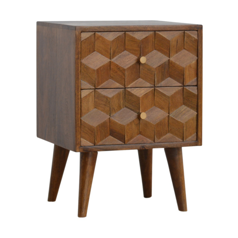 Artisan Furniture Solid Wood Chestnut Cube Carved Bedside