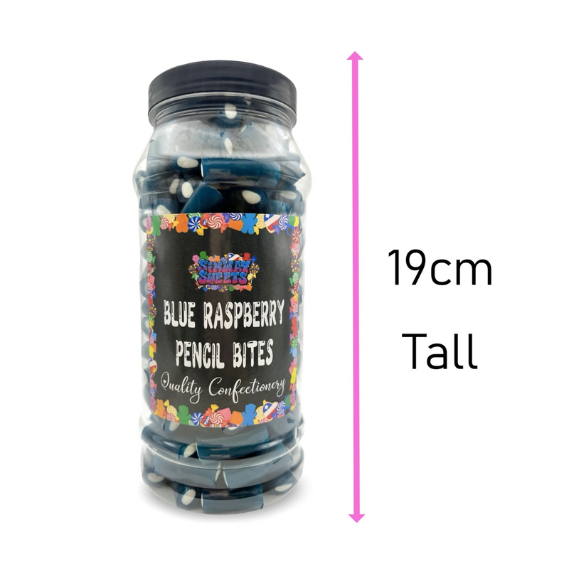 Blue Raspberry Pencil Bites Retro Gummy Sweets Gift Jar - 675g