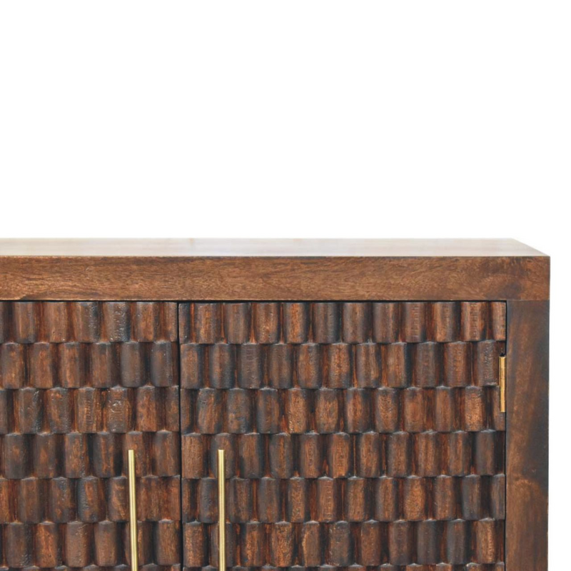 Artisan Furniture Solid Wood Vesta Textured Cabinet, 2 Doors, 2 Shelves, Dark Brown