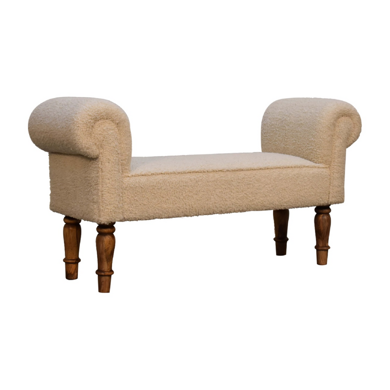 Artisan Furniture Solid Wood Boucle Cream Bench