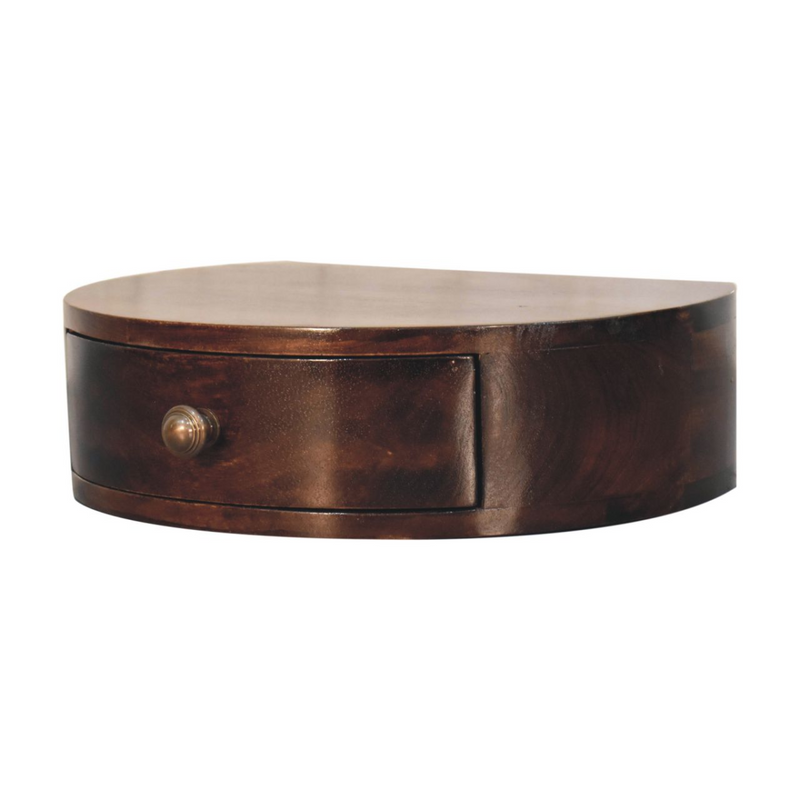 Artisan Furniture Solid Wood California Walnut Wall Mounted Rounded Bedside, Brown, 1 Drawer