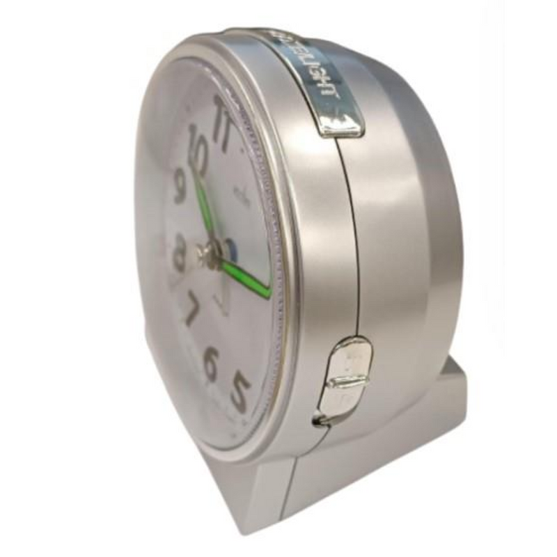 Acctim Micah Round Mid Sized Bedside Quartz Alarm Clock in Silver - 16477