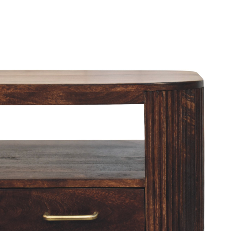 Artisan Furniture Solid Wood Sphere Leg Coffee Table, 2 Drawers And Open Slot, Dark Brown