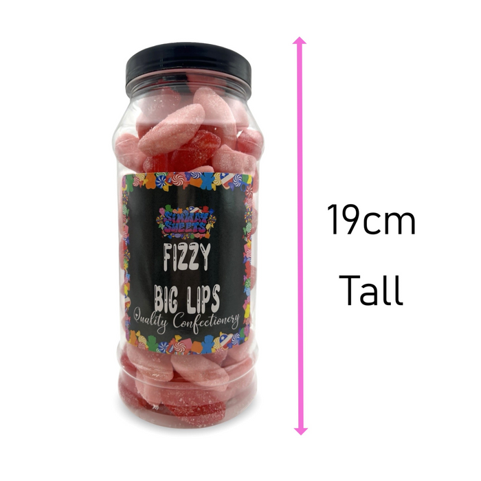 Fizzy Big Lips Red & Pink Mix Assorted Fizzies Retro Sweets Gift Jar - 715g