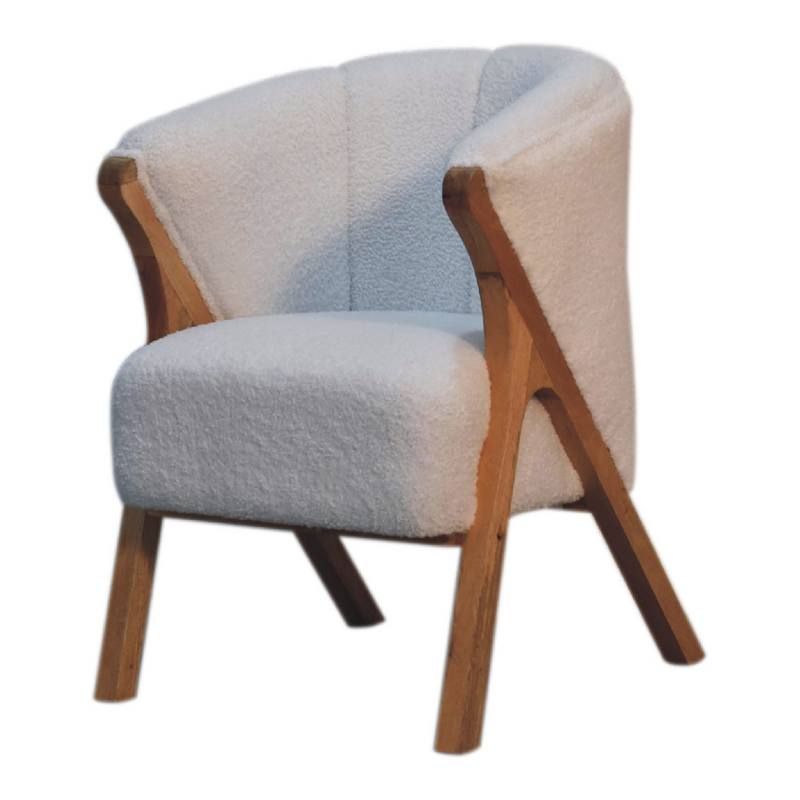 Artisan Furniture Solid Wood White Boucle Minimalistic Chair