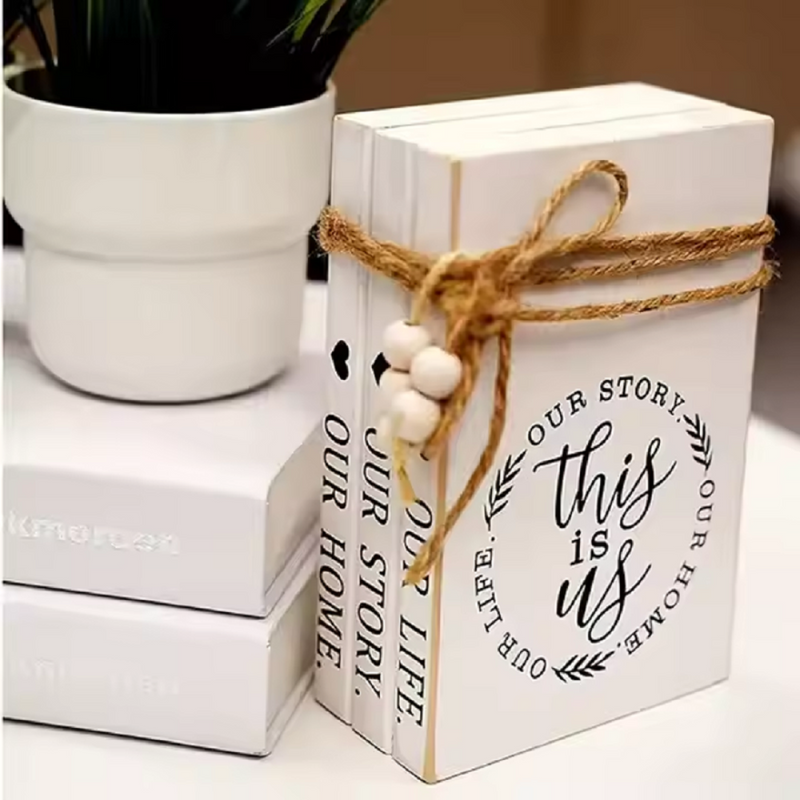 Wood Decorative Books Stack White Wooden Books for Modern Home Decor