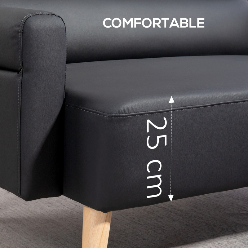 HOMCOM 2 Seater Sofa Settee, Modern Faux Leather Couch with Wood Legs