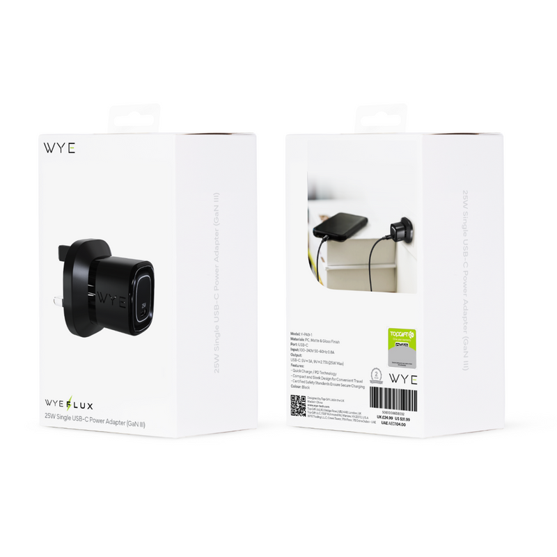 WYEFLUX 25W Single USB-C Power Adapter with GaN III Circuit