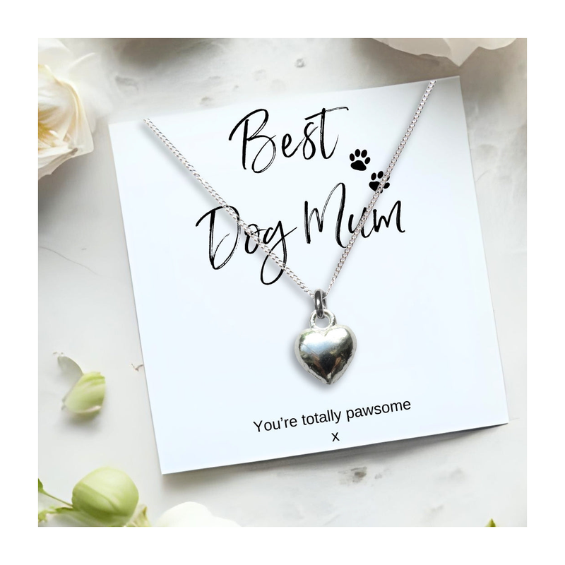 Best Dog Mum Mini Gift Hamper Silver Heart Necklace