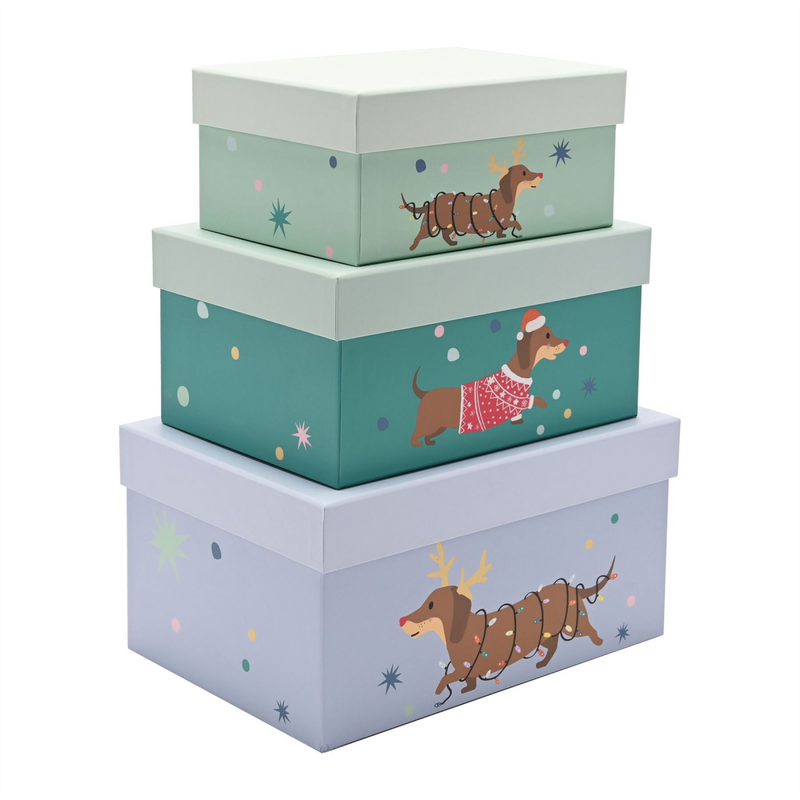 Set of 3 Christmas Dogs Storage Boxes