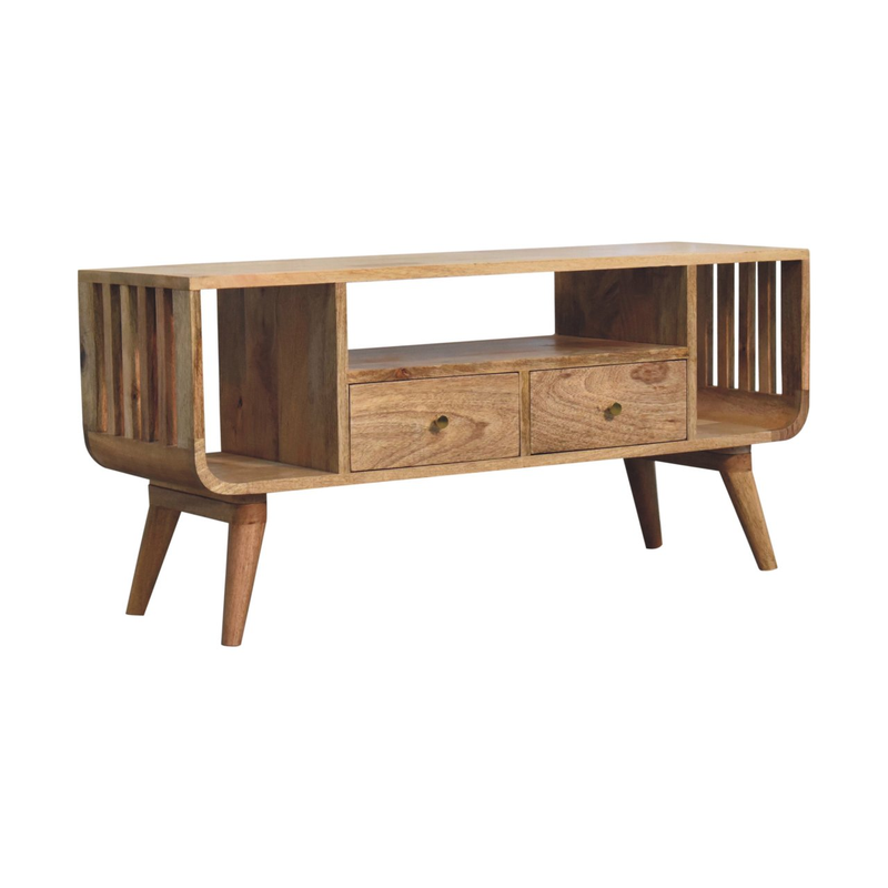 Artisan Furniture Solid Wood Soba Nordic Multi Media Unit, 2 Drawers, Beige