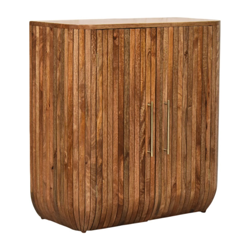 Artisan Furniture Solid Wood Fluted Curve Cabinet, 2 Doors, Brown