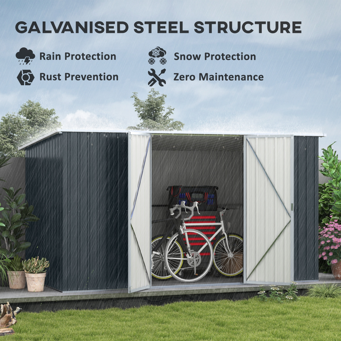 Outsunny 11 x 5.6ft Galvanised Metal Garden Shed with Lockable Doors, Grey