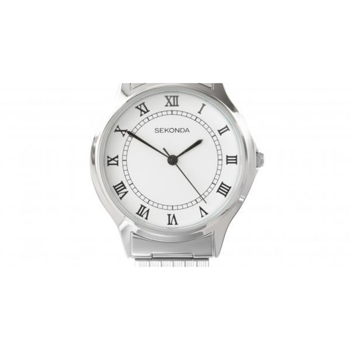 Sekonda Mens Basic White Dial with Silver Metal Expandable Bracelet Watch 3022b