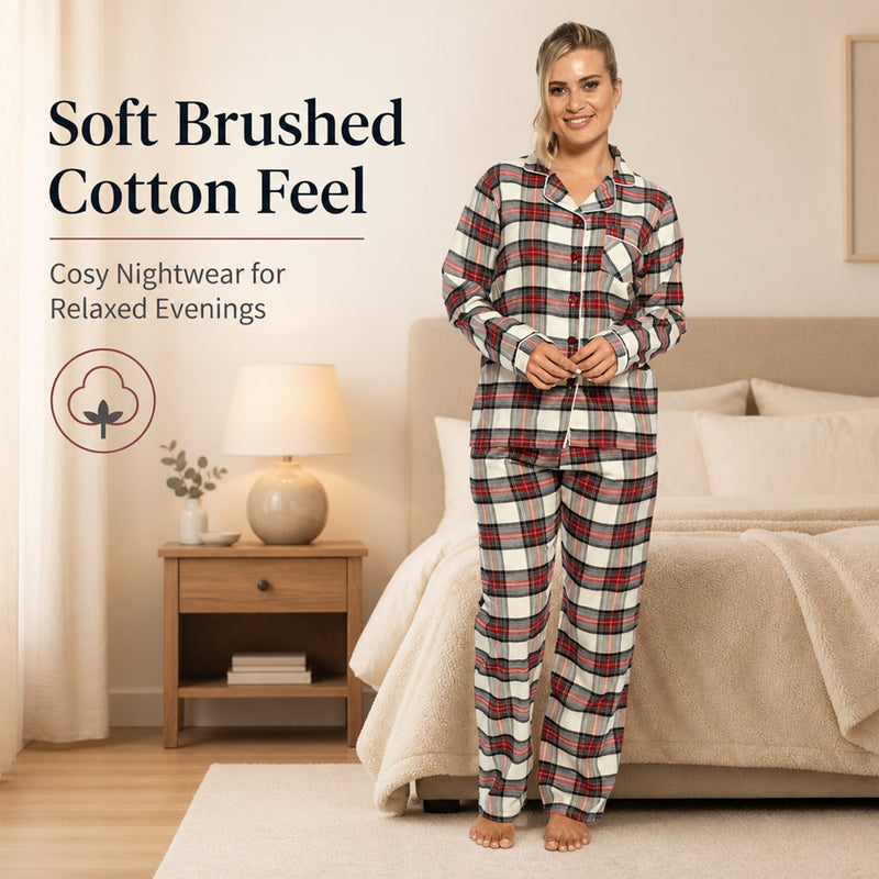 Women's Soft Brushed Cotton Flannelette Pajama Set with Elastic Waistband Cozy Check Pattern Sleepwear for All Seasons Small to XLarge by Daisy Dreamer