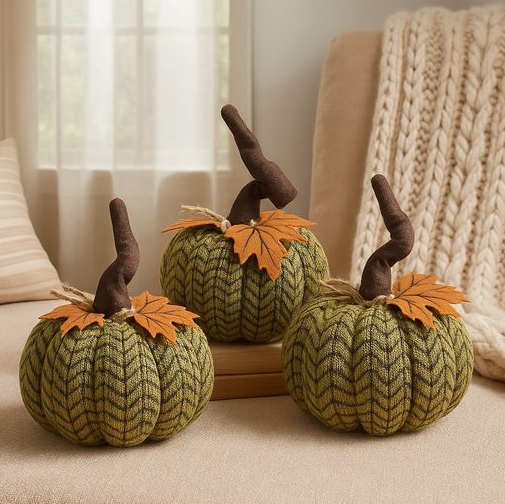 3 Pack Medium Plush Pumpkin Handcrafted Autumn Decorations