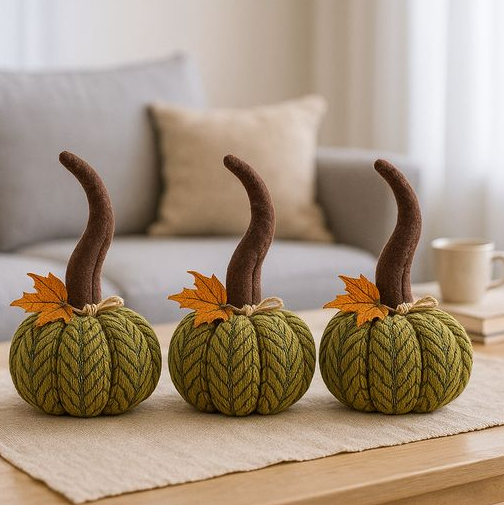3 Pack Small Plush Pumpkin Autumn Halloween Decorations