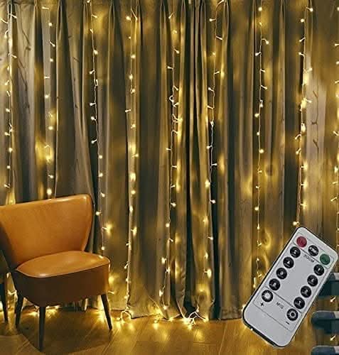 300 LED Warm White Curtain String Lights 3 x 3m with Remote