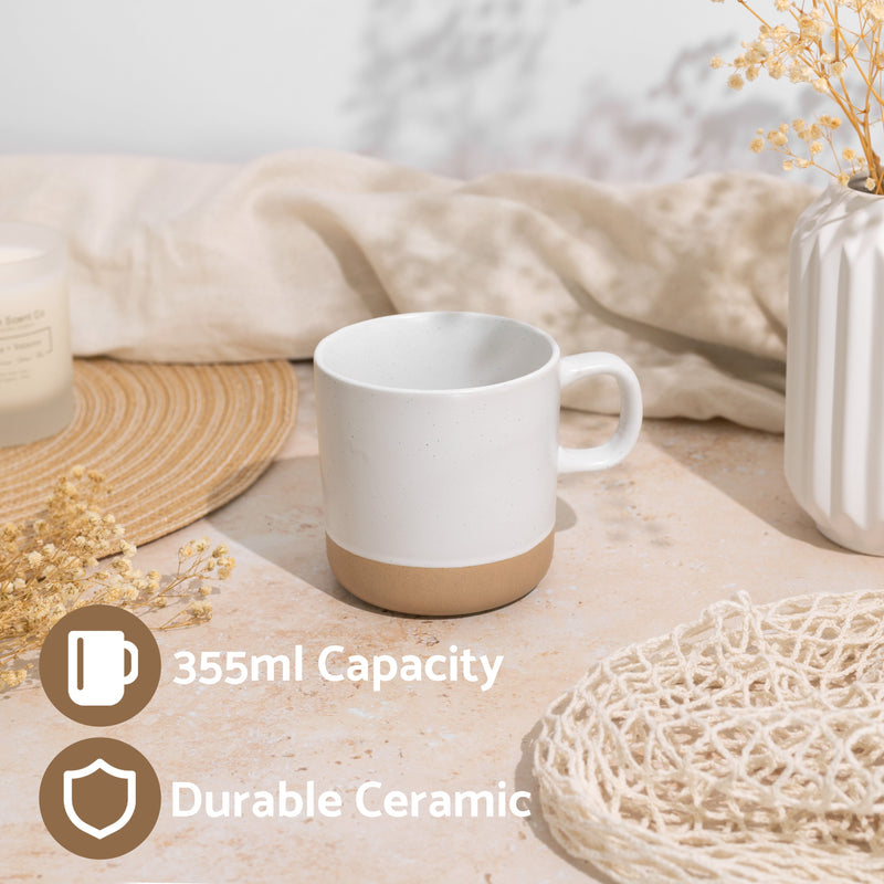 Ceramic Coffee Mug 4-Pack - White Speckled Stoneware 355ml