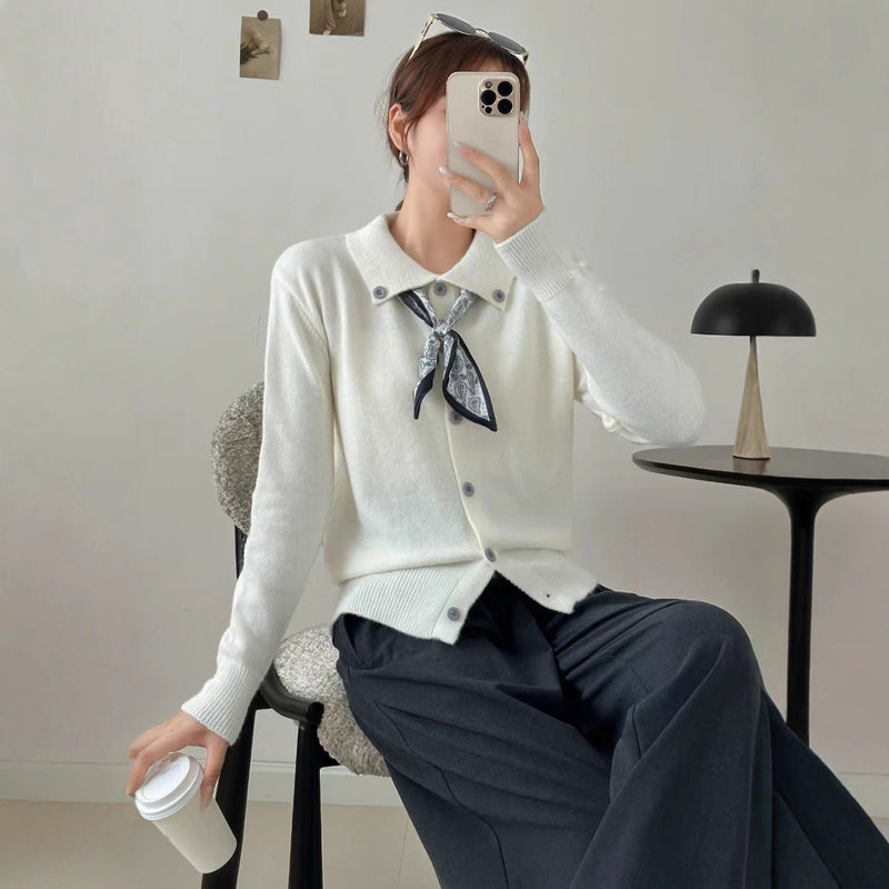 Lazy Fashion Lapel Scarf Sweater