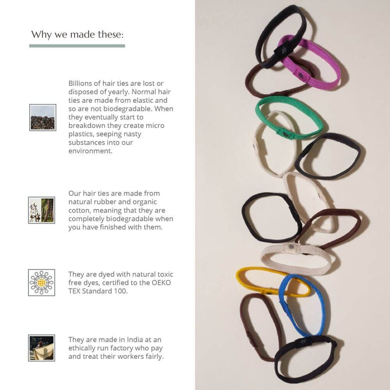 Plastic Free Hair Ties - 6 Pack - Black