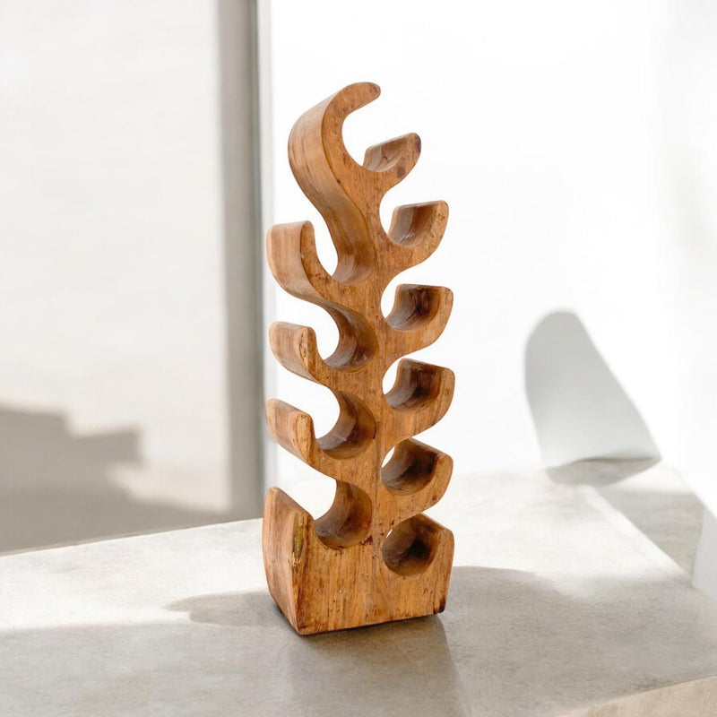 10 Bottle Hand Carved Wine Rack - L15 x W25 x H70 cm