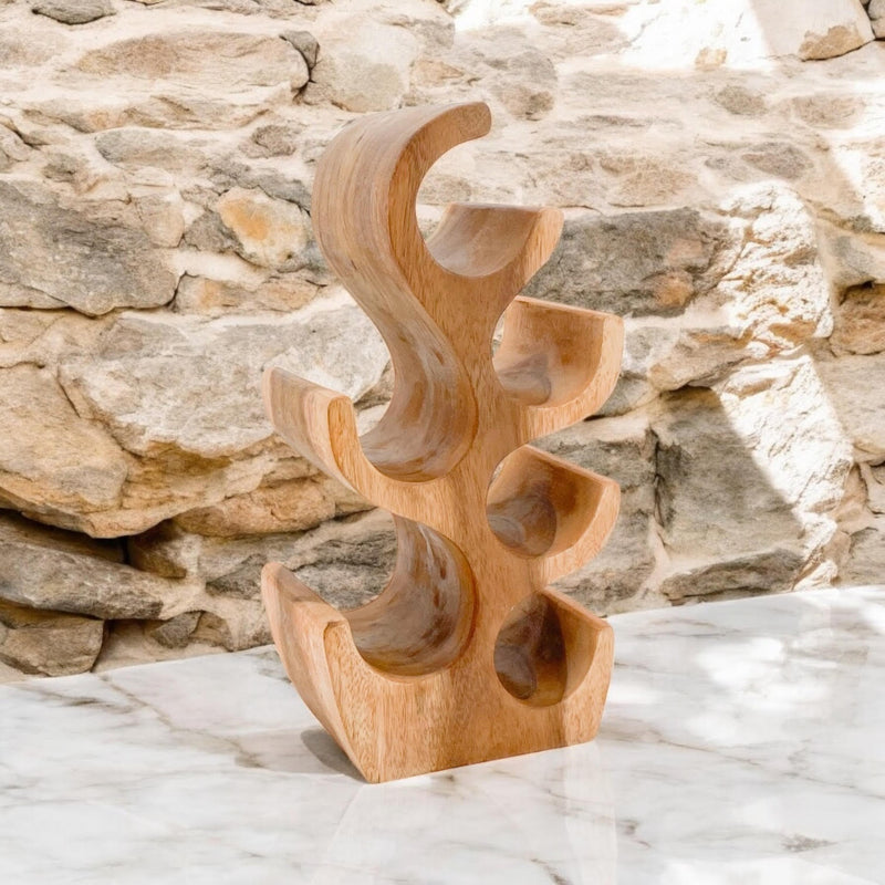 6 BOTTLE HAND CARVED WINE RACK