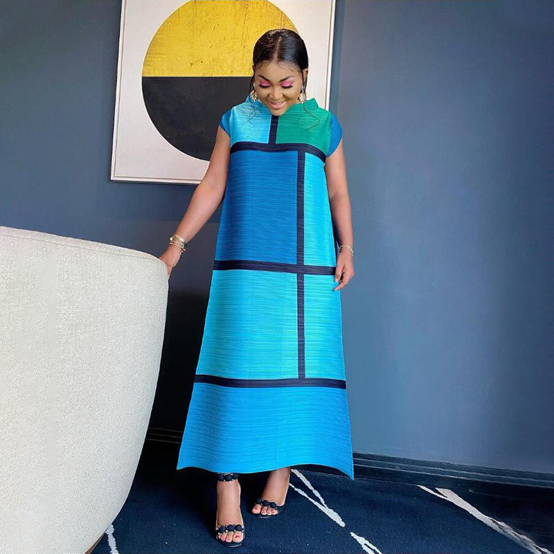 New Autumn Loose-fitting Plus-size Color-block Dress