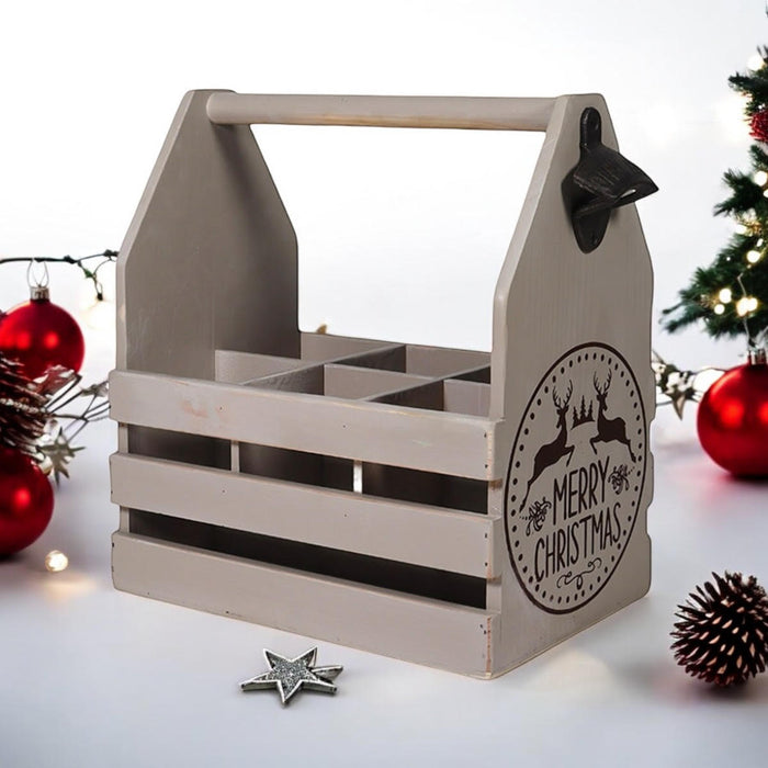 RUSTIC GREY  6 BOTTLE HOLDER WITH OPENER