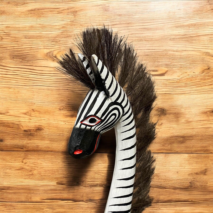 1.2M HAND CARVED WOODEN ZEBRA