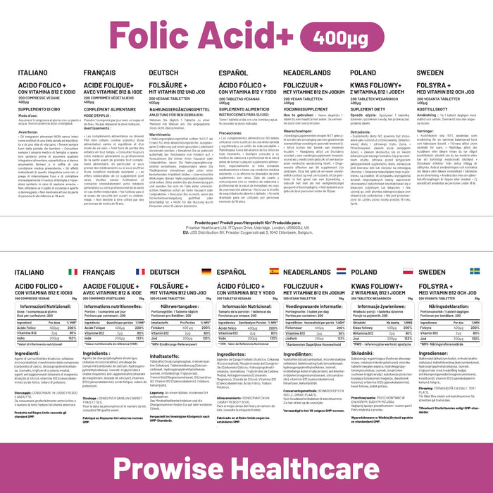 Folic Acid Tablets 400 mcg - 400 Vegan Vitamin B9 Tablets