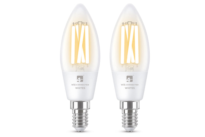 4lite WiZ Connected C35 Candle Filament White WiFi LED Smart Bulb - E14 Small Screw