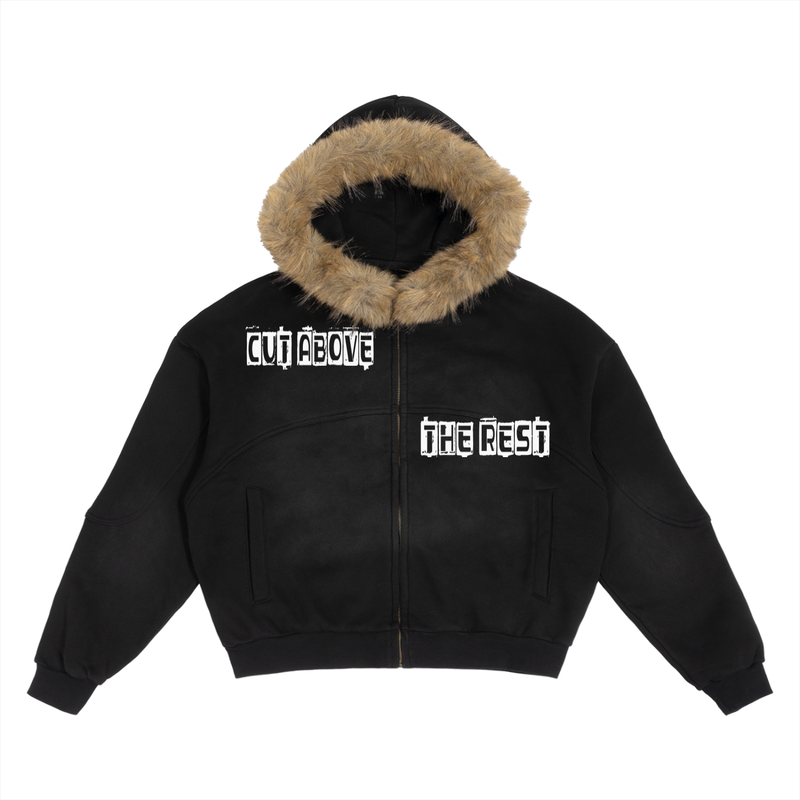 Sun Fade Boxy Detachable Fur Hoodie