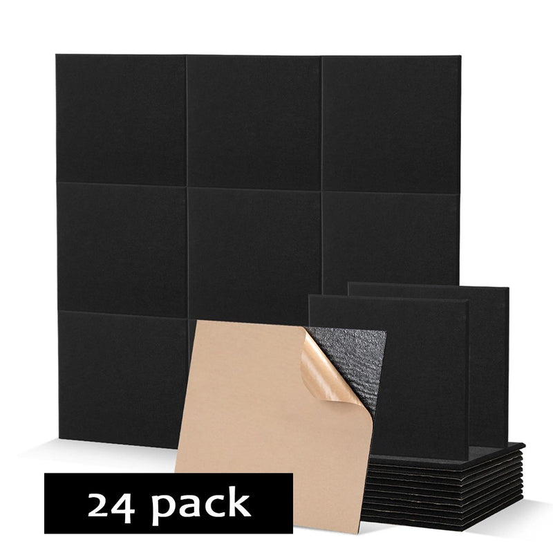 12/24x Acoustic Wall Panel Tiles Studio Sound Proofing Insulation Self Adhesive-Black-24PCS