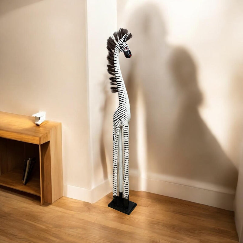 1.2M HAND CARVED WOODEN ZEBRA