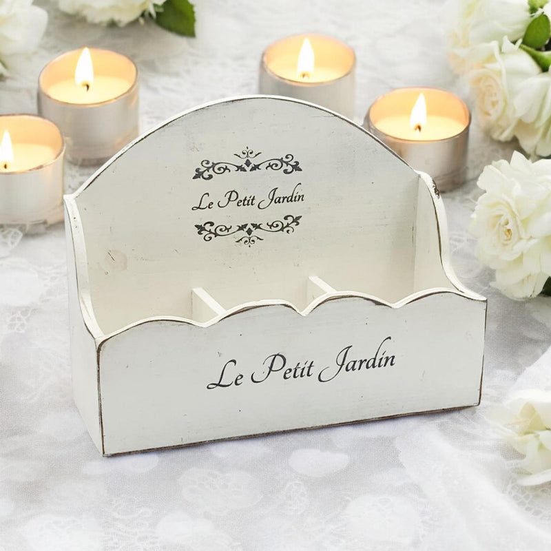36CM WOODEN SHABBY WHITE FRILLY BOX