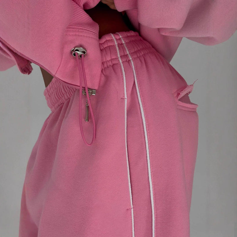 Athleisure Zip-up Long-sleeve Hoodie And Loose-fitting Sweatpants Set