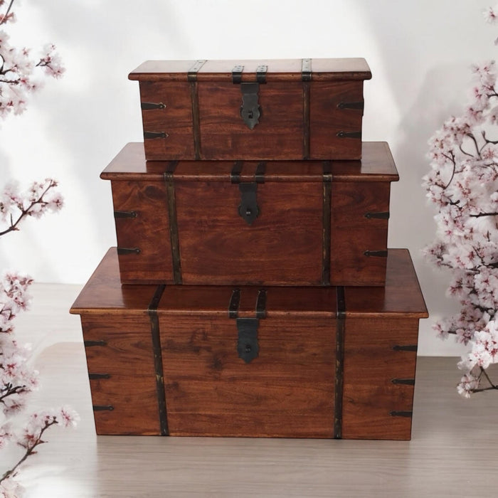 101CM SET 3 WOODEN CHESTS