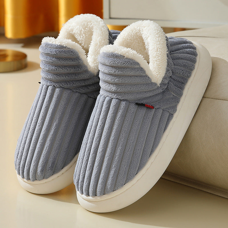 Plush Home Slippers Fur Lined Cosy Striped Slipper Shoes Winter Womens Mens