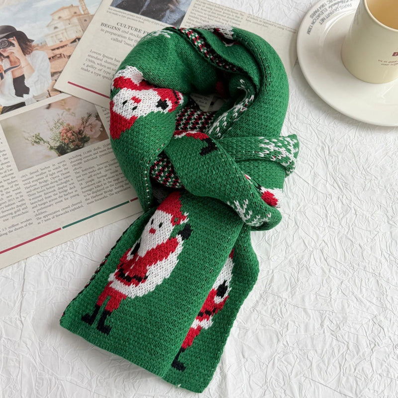 Red Knitted Scarf With Elk Print And Snowflake Pattern Designed For Warmth