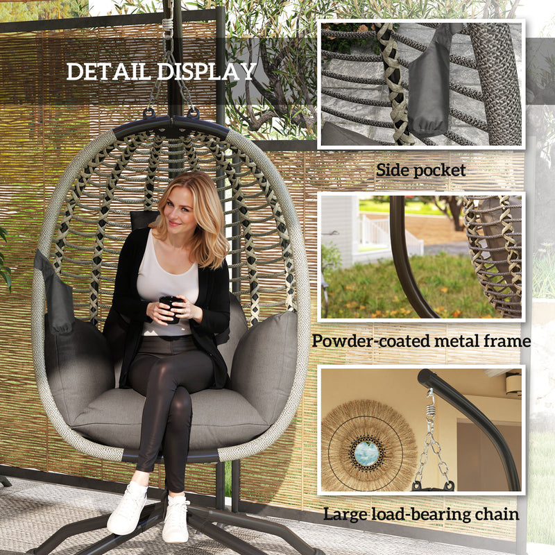 Outsunny Hanging Swing Chair w/ Thick Cushion, Hanging Chair, Dark Grey