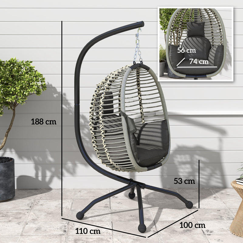 Outsunny Hanging Swing Chair w/ Thick Cushion, Hanging Chair, Dark Grey