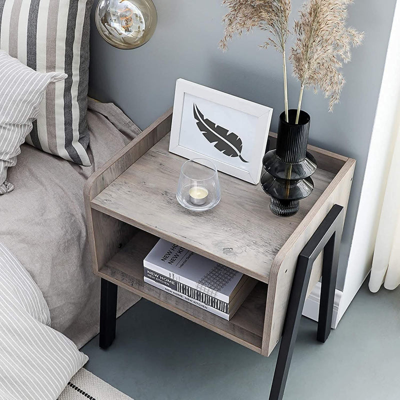 Rustic Grey Side Table with Storage Compartment