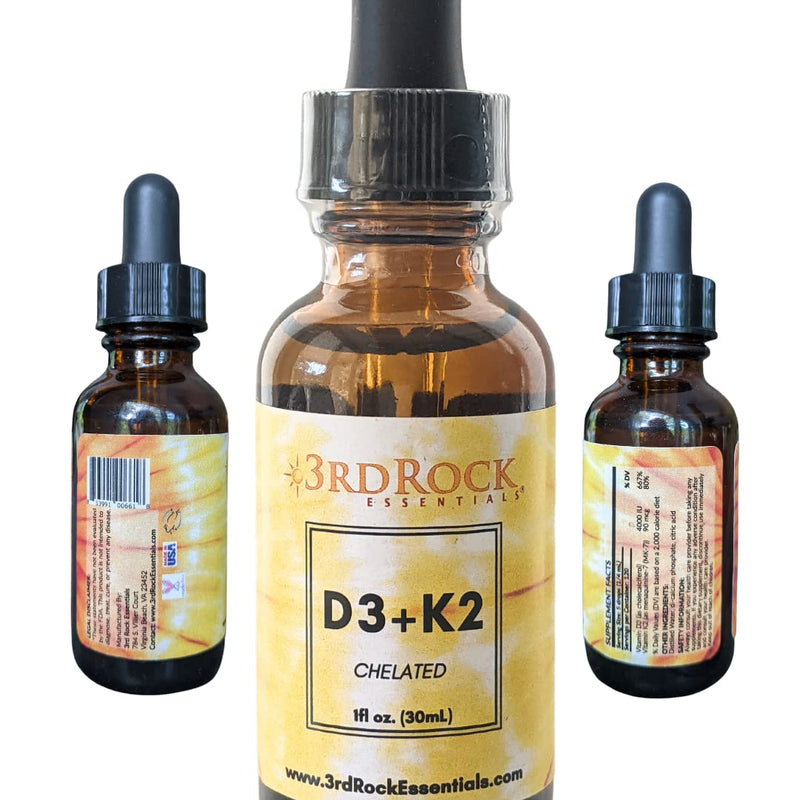 3rd Rock Essentials D3 K2 Liquid Drops – Chelated Vitamin D3 K2, Vegan, Gluten Free | 1 Fl Oz