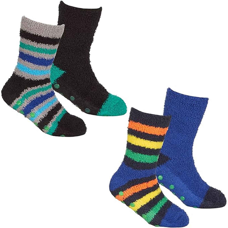4 Pairs Fluffy Slipper Socks for Boys and Girls Ultra-Soft Thermal Winter Socks Non-Slip Plush Warm Lounge Socks Multiple Sizes by Sock Stack
