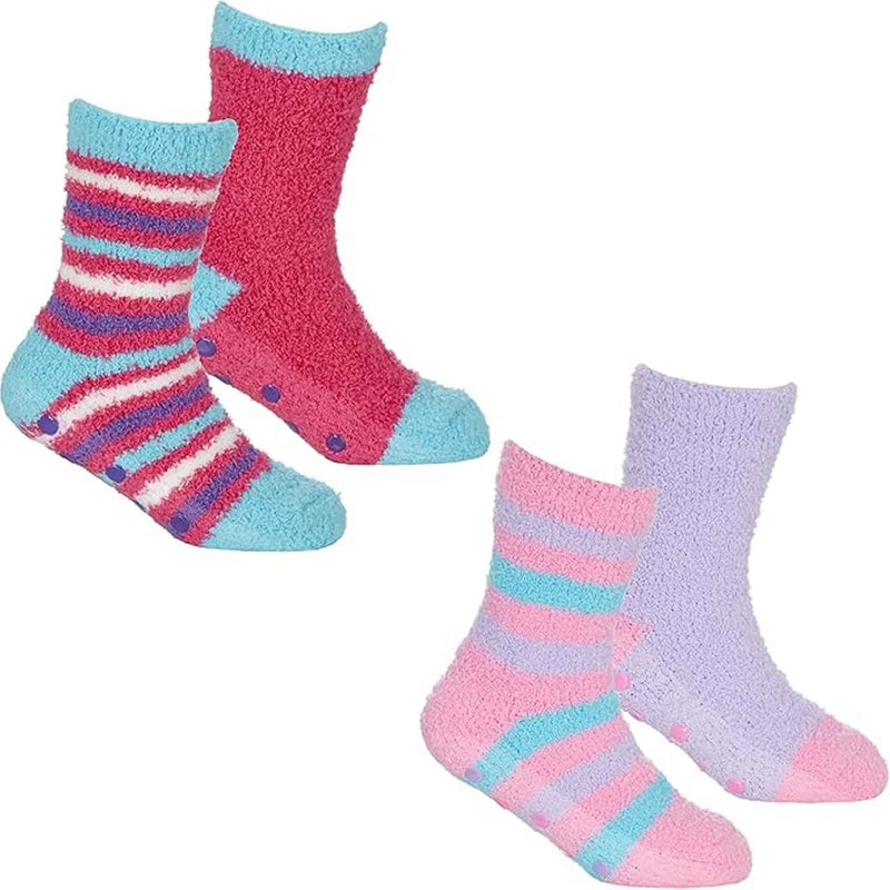 4 Pairs Fluffy Slipper Socks for Boys and Girls Ultra-Soft Thermal Winter Socks Non-Slip Plush Warm Lounge Socks Multiple Sizes by Sock Stack