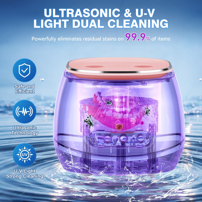 Rechargeable Ultrasonic Retainer Cleaner – 45kHz, 200ml, Portable Pink
