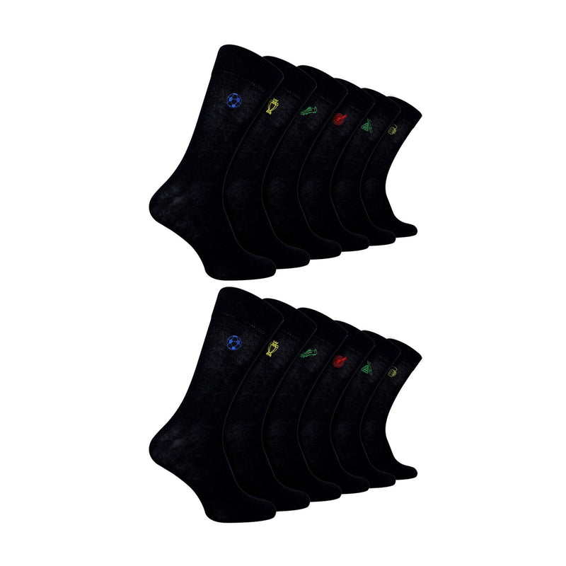 12 Pack Mens Value Breathable Bamboo Embriodered Dress Socks
